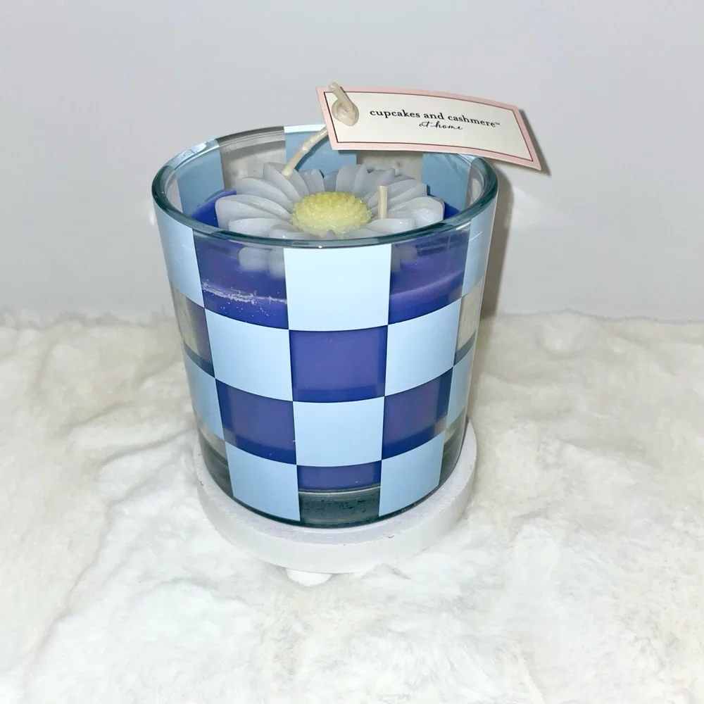 Cupcakes and Cashmere Blue Floral‎ Bouquet Spring Checkered Flower Soy Candle